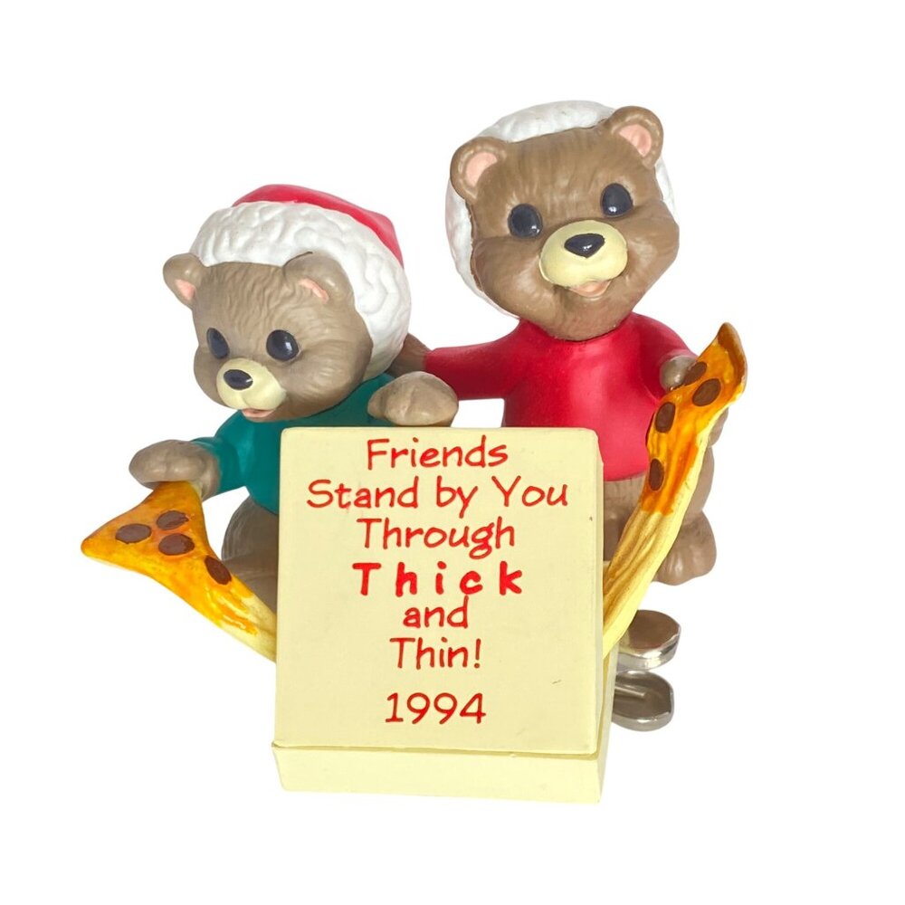 1994 Hallmark Keepsake Friends Stand By You Bears Sharing Pizza Ornament Vintage